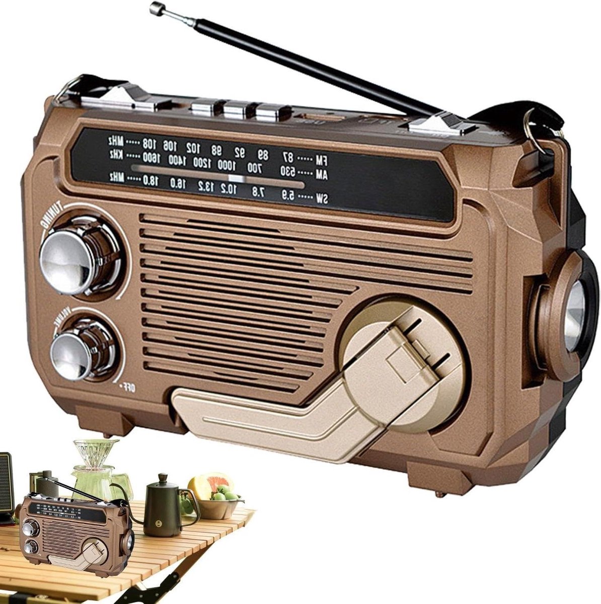 Draagbare Radio - Weer Radio - Outdoor Avontuur - Meerdere Oplaadmethoden - 18 x 10 x 6.5 cm - Grijs