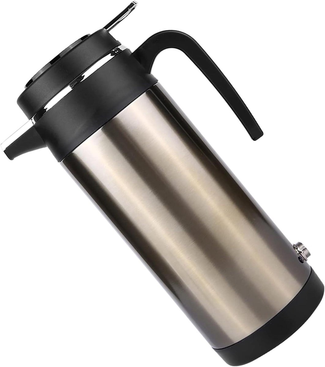 Elektrische Waterkoker - Reis Thermoskan - Onderweg Water Koken - Voedselveilig Roestvrij Staal - 1200 ml - Zwart