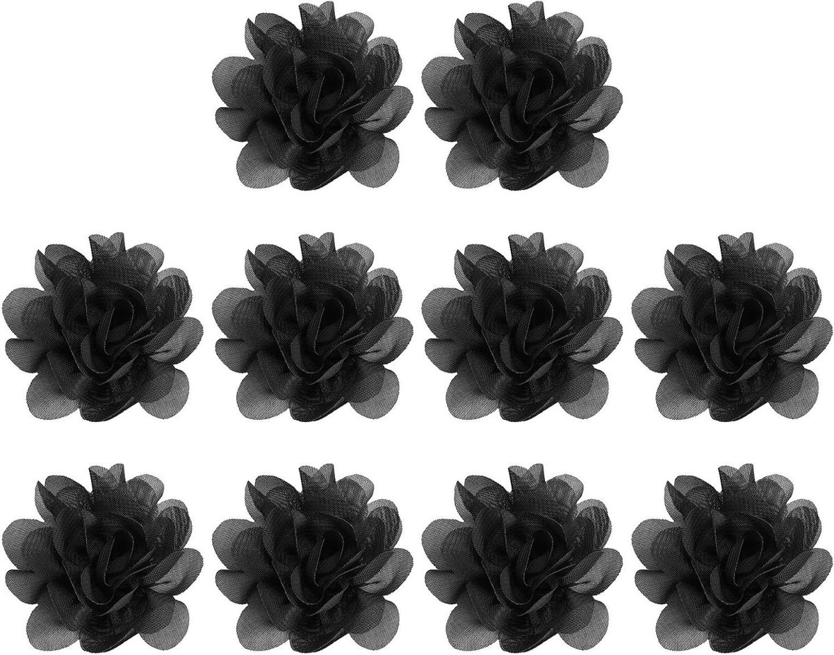 Chiffon Bloemen - Stoffen Applicaties - Ambachtelijke Decoratie - Zacht Comfortabel Materiaal - 10 Stuks 5 cm - Zwart