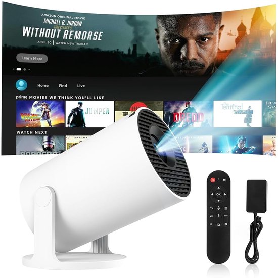 Mini 4K Beamer Draagbare Projector Android 11 WiFi 6 Bluetooth 5.4 1080P Full HD 180° Draaibaar