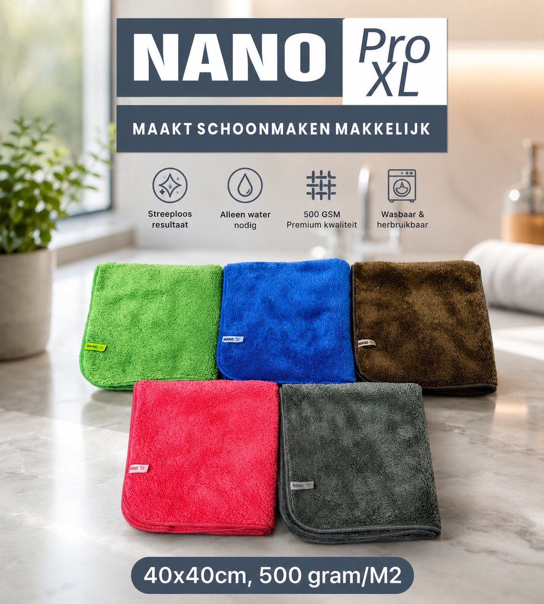 3x NanoPro XL/Groen/40x40 cm/Nanodoekjes/500 gr m2