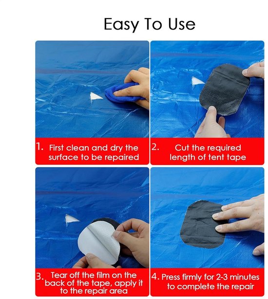 Luifel Reparatietape - Doek Reparatieplakband - Tent Herstellen - UV-Bestendig Zwaar Belastbaar - 10 cm x 10m - Zwart van Merkloos — afbeelding 4
