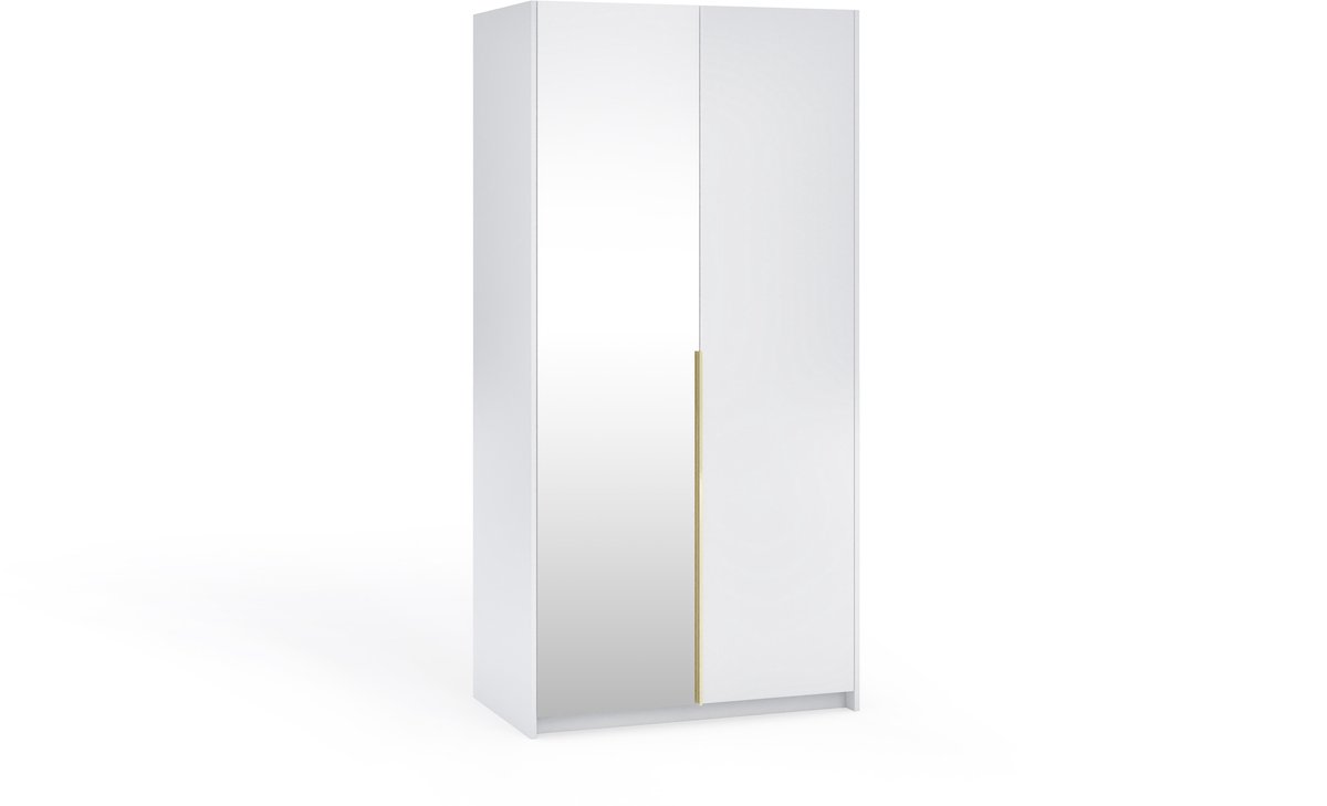 Margaret Hadas24 Kledingkast Apollonia met Spiegel 100 x 204 cm (wit, gouden handgrepen)