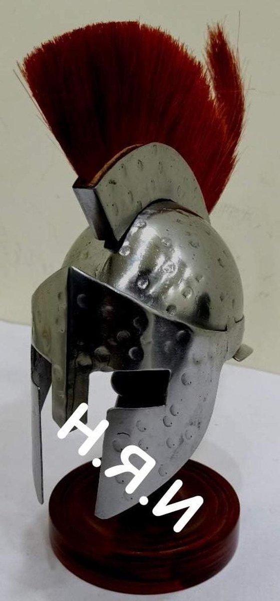 Spartan Helm - Mimi Helm - Re-enactment - Met Houten Stand - Volwassene - Chroom en Rood