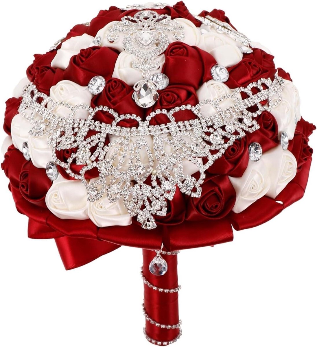 Bruidsboeket - Bruidsmeisjesboeket Zijden Rozen - Bruiloft Decoratie - Met Strass en Lint - 25x23x23 cm - Multicolor