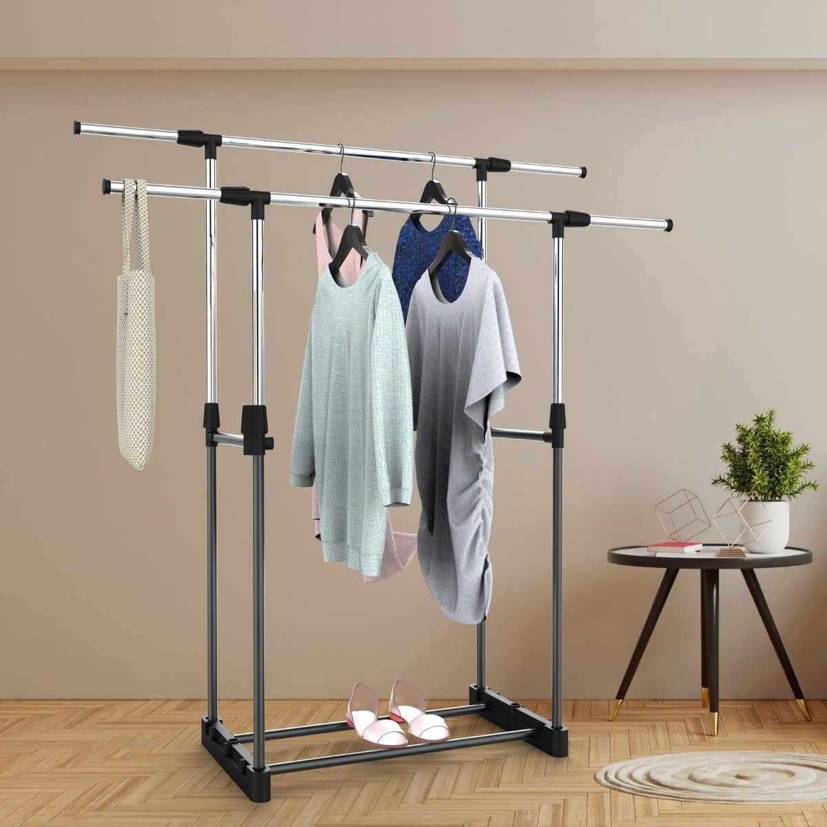 Kledingrek met Schoenenrek - Garderoberek Kapstok - Kleding Opbergen - Dubbele Uittrekbare Stangen - 172 x 41 x 157 cm – foto 2