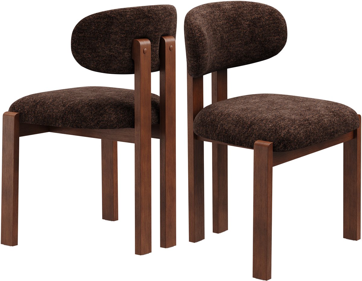 COLAMY Houten eetkamerstoelen - set van 2 - donkerbruine stoffen bekleding - modern design