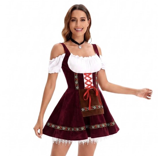 Vesta svr® Oktoberfest Dames - Tiroler jurk - Dirndl jurk - Rood - Carnavalskleding Dames - Bierfeest - Carnaval Kostuum Dames - Festivals - M/L