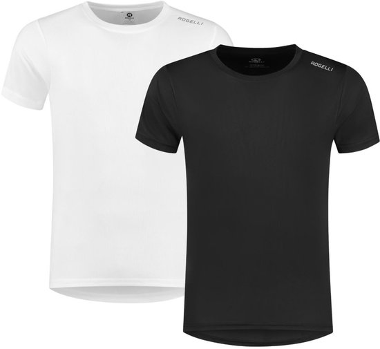 Voorkant van een wit en een zwart t-shirt. Rogelli logo op schouder.