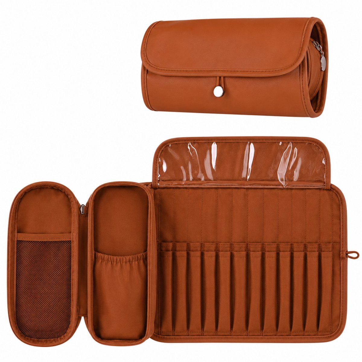 YUBBI Make Up Tas met Borstelhouder - Toilettas - Beautycase - Cosmetica Organizer - Bruin