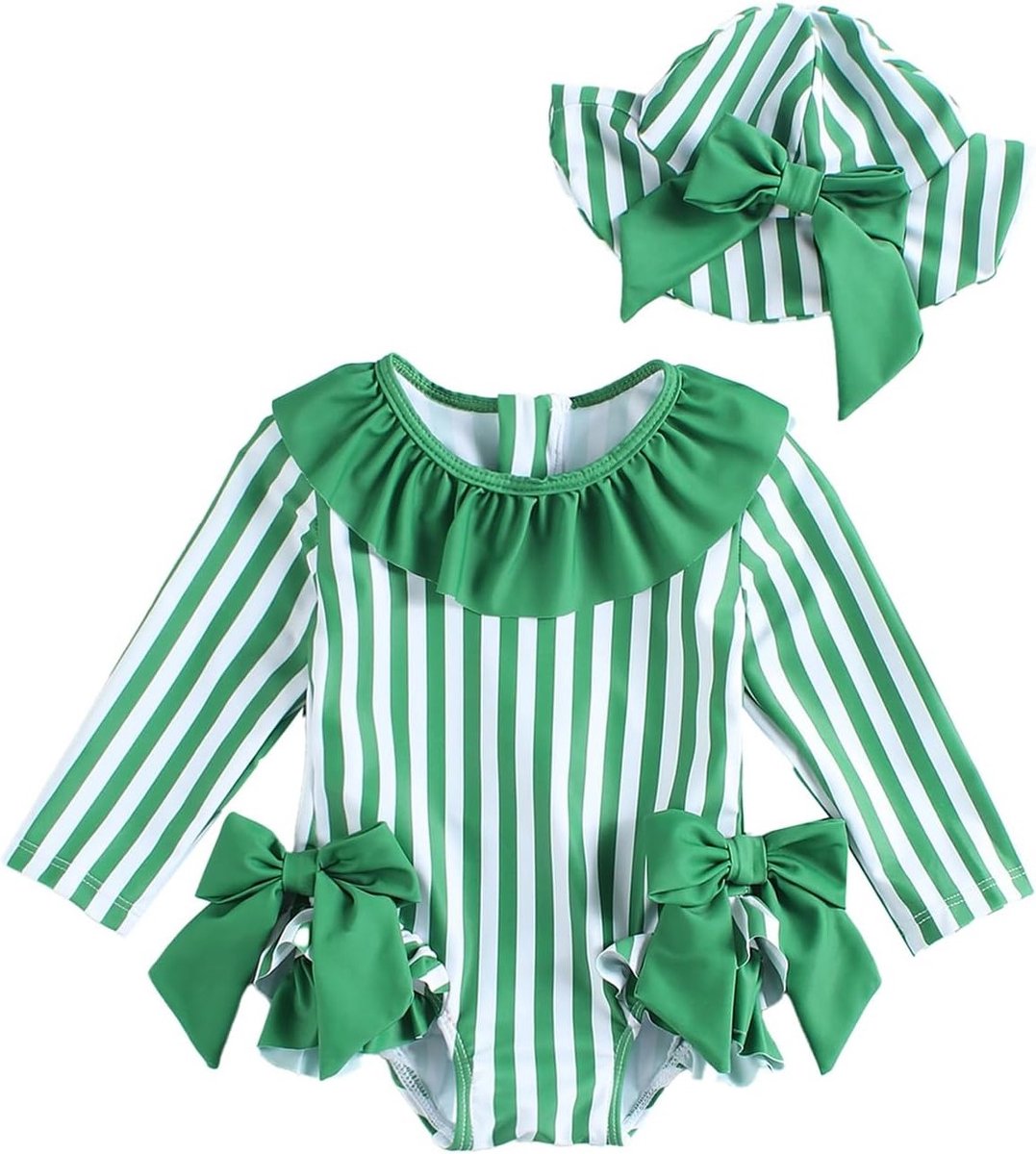 Zomerse Baby Meisjes Badpak met Lange Mouwen en Zonnehoed - UV Bescherming, Comfortabel en Stijlvol Badmode voor Kinderen