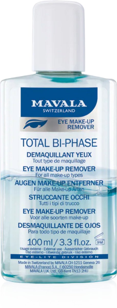Mavala Total Bi-Phase Eye Make-Up Remover 100 ml - Luxe 2-Fasen Oogmake-up Remover Voor Waterproof En Langhoudende Make-up - Milde Olie-in-Water Formule Met Alpenwater Voor Gevoelige Ogen En Frisse, Schone Oogcontour Zonder Vettig Gevoel