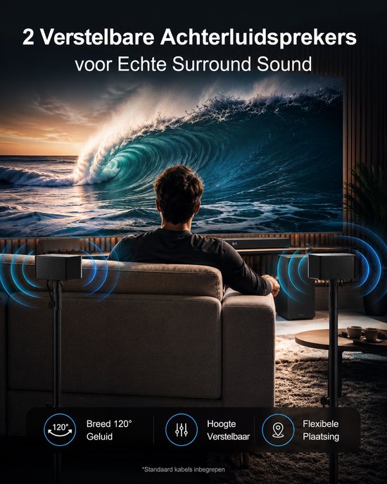 Jurrys Surround soundbar - Subwoofer - Tv speaker - Home cinema set - Krachtig - Compact - Bioscoopgeluid - 3D surround - Zwart van Merkloos — afbeelding 3