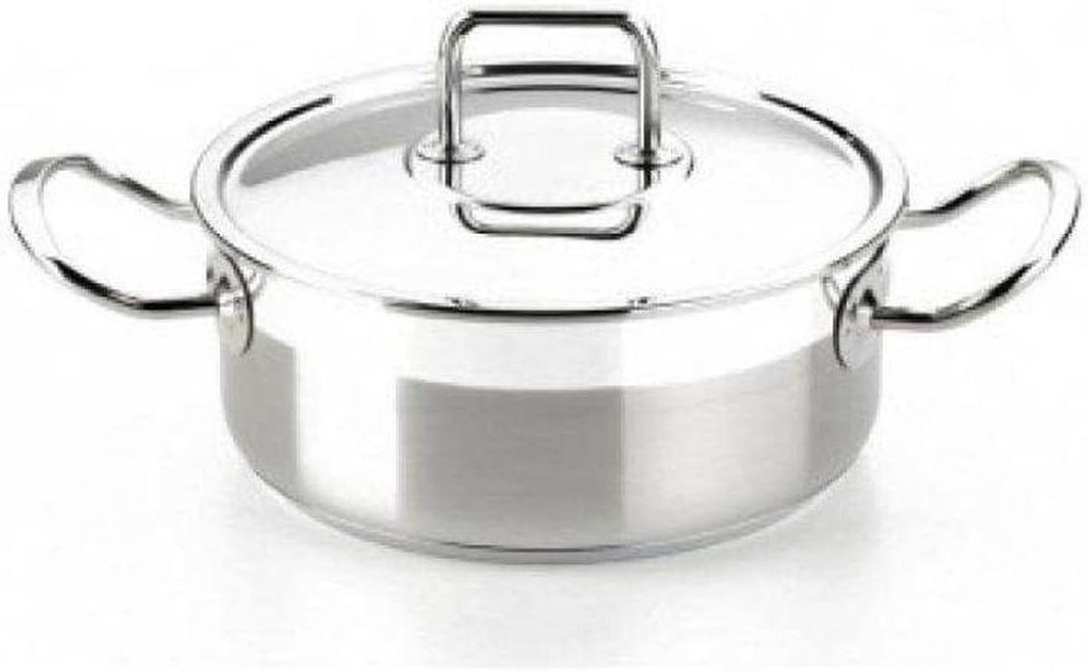 Stoofpan met deksel - Kookpan RVS - Langzaam Garen - Drievoudige warmtebodem - 22 cm - Zilver