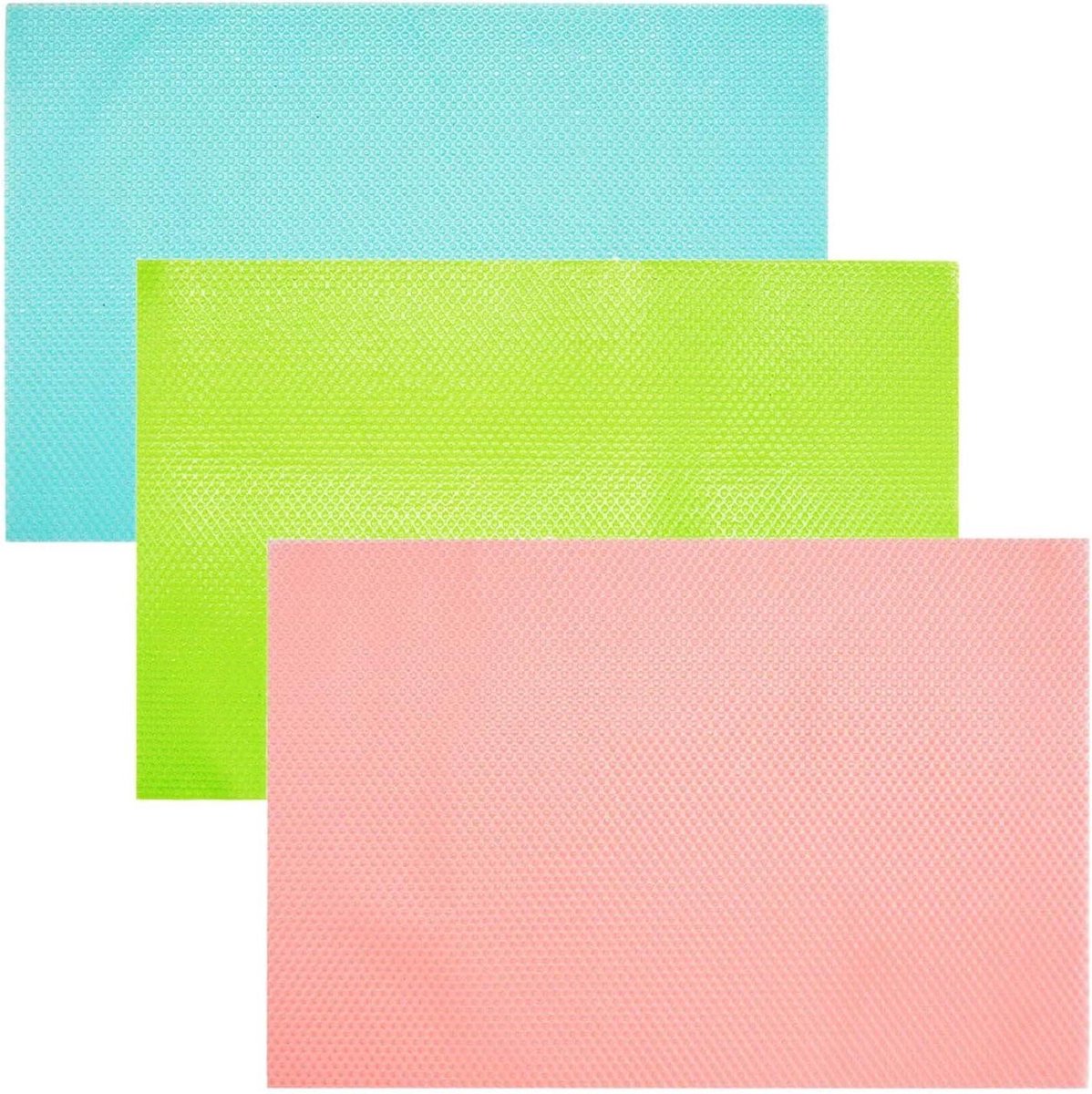 Koelkastmatten Antibacterieel - Vocht Absorberend - Keuken Organiseren - Op Maat Te Snijden - 3 Stuks 29x45cm - Blauw Groen Roze