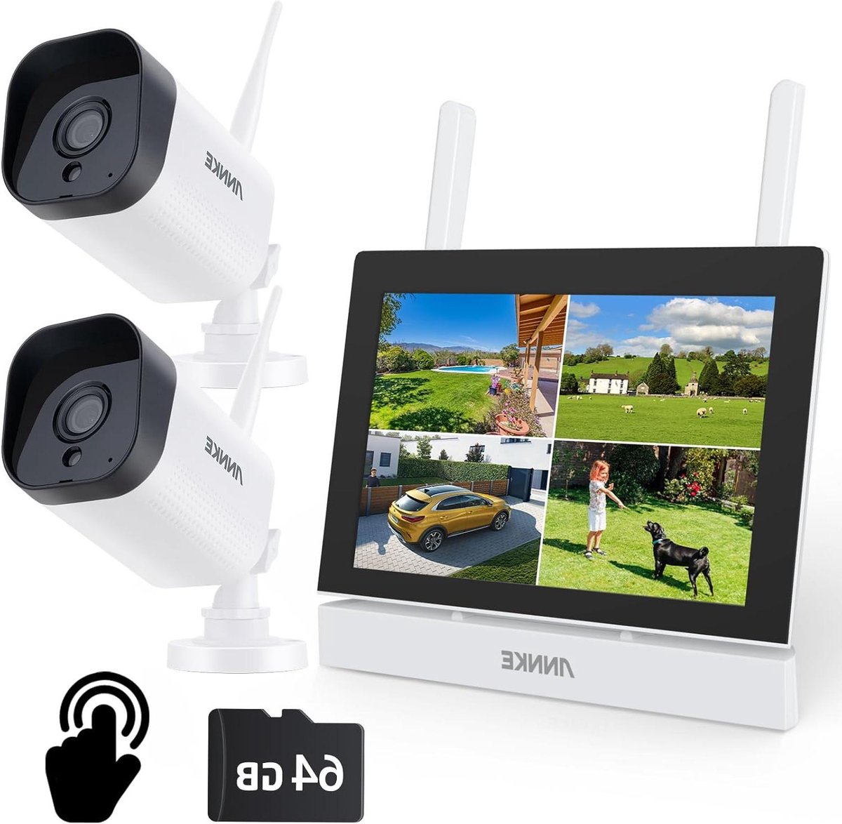 Draadloze Bewakingsset - Beveiligingscamera Kit - Huis Beveiligen - 7 Inch Touchscreen - 4CH 3MP - Wit