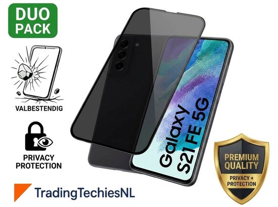 Protecteur d'écran confidentialité Galaxy S21 FE – 2 Pièces Duo Pack – Verre protecteur Anti-Spy, Glas 9H durci, Anti-Spy, Résistant aux rayures, Compatible avec étui