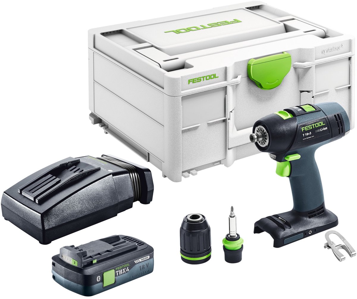 Festool T 18+3-Basic accuboormachine 18 V 50 Nm borstelloos + 1x accu 4,0 Ah + oplader + Systainer