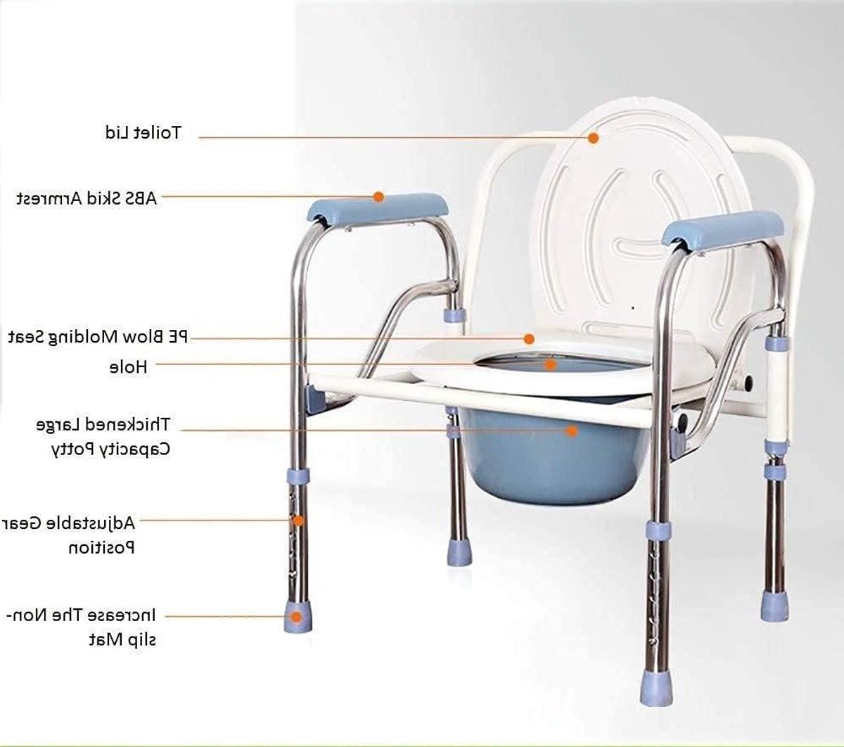 Commode stoel - Nachtkastje stoel - Veilige ondersteuning - Opvouwbaar aluminium frame - Zithoogte 35-45 cm - Grijs
