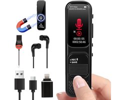 Digitale Dictafoon 64GB – Voice Recorder met Ruisonderdrukking, USB Oplaadbaar – Voor Vergaderingen & Interviews