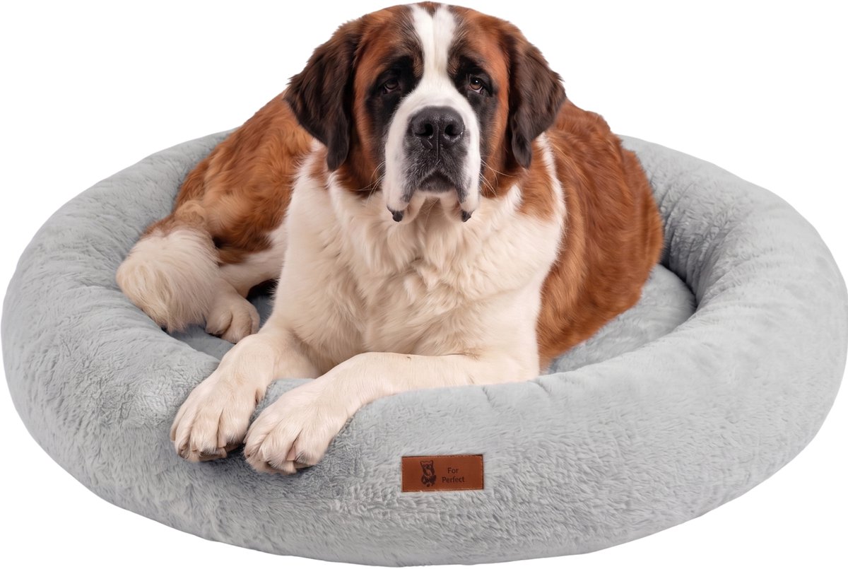 Pet Perfect Orthopedische Hondenmand – Donut Hondenmand – Hondenkussen – Hondenbed – Wasbaar - 120 cm - Grijs