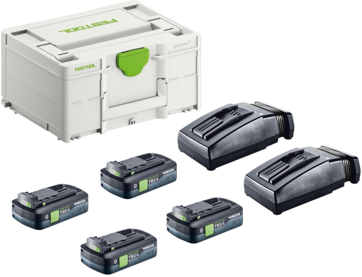 Festool energieset SYS 18V 4xTBX4/2xTCL6 met 4x BP 18 TBX 4 C-ASI accu 18 V 4,0 Ah ( 4x 578745 ) + 2x TCL 6-lader ( 2x 201135 ) + Systainer