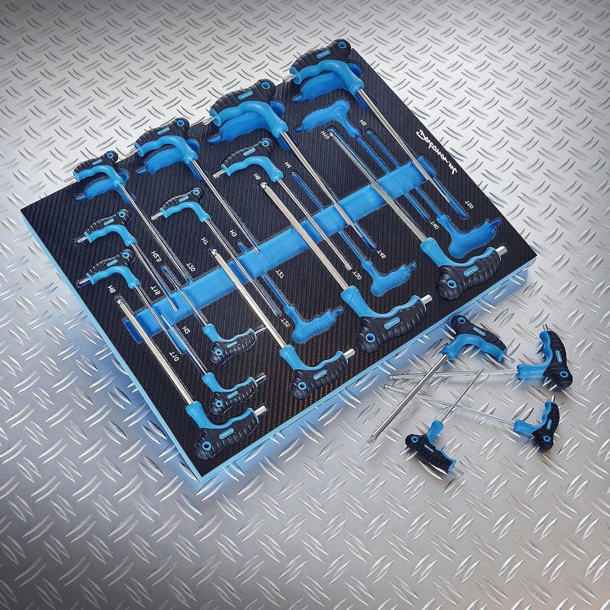 Datona - 18-delige Inbus- en Torx Sleutelset - T-greep Inbus & Torx - Chroom-Vanadium Staal - Ergonomische Antislip Greep - Schuimmodule Ophanggat Professioneel