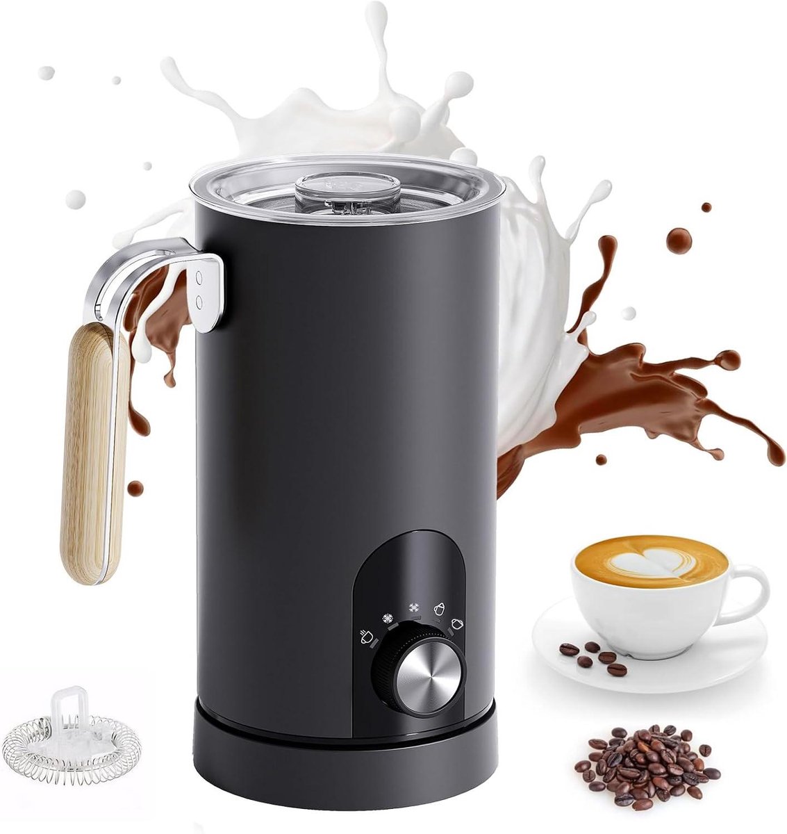 Elektrische melkopschuimer - Melkstomer - Drankjes Maken - 5-in-1 Multifunctioneel - 350 ml - Zwart
