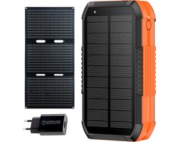 SimpSune Solar Powerbank - 51000mAh - EXTRA 30W Zonnepaneel - Handdynamo - Powerbank Zonneenergie - Snellader - Ingebouwde USB-C Kabel - Wireless Charger 15W - PD22.5W - 7 Outputs - Zaklamp - Noodpakket - Meerdere Apparaten - Solar Charger