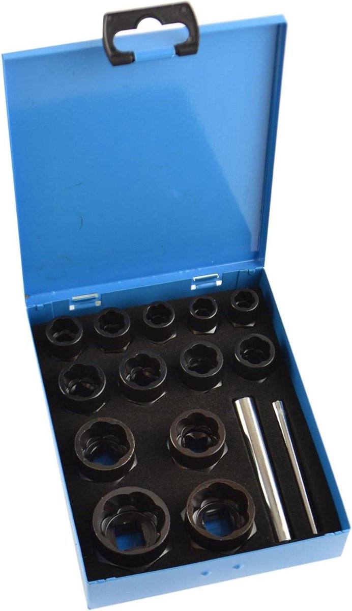 Moer Twist Socket Set - Wiel Lock Moer Remover - Corrosieve Bouten Verwijderen - Omgekeerde Linkshandige Schroefdraad - 9-27mm - Chroom