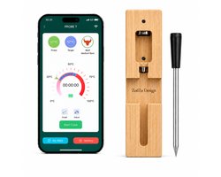 ZoeZo BBQ Vleesthermometer - Keukenthermometer - Bluetooth - Draadloze BBQ Thermometer met App - Oventhermometer en Kernthermometer - RVS - Zwart