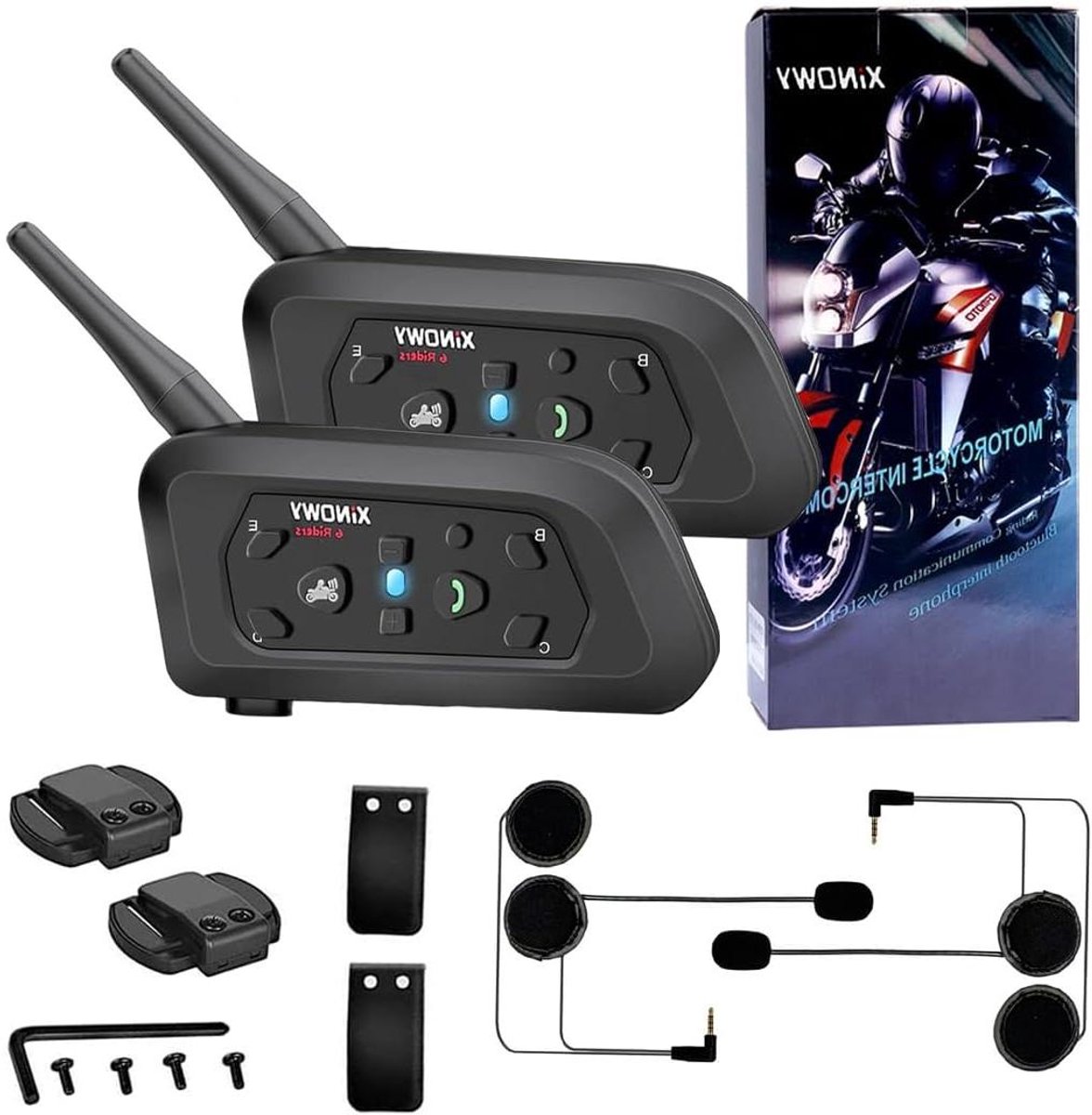 V6 Motorhelm, intercom, draadloze bluetooth motorfiets, intercom-headset, 1200 m, 6 ruiters, voor klimmen, skiën, lange reis, buitensporten (2 stuks)