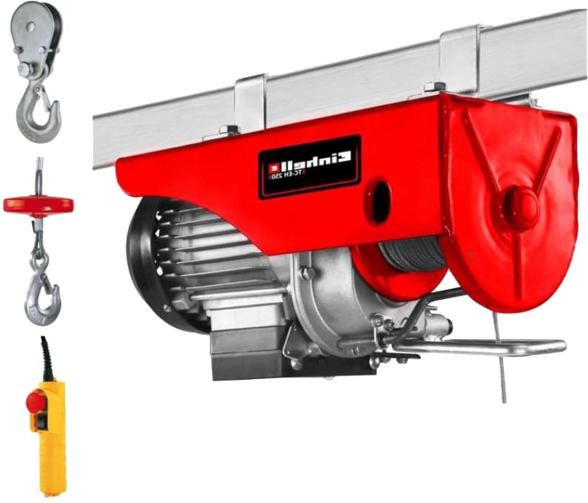 Elektrische Kabeltakel - Hefkraan Lier - Zware Lasten Tillen - Noodstop Automatische Rem - 250 kg - Rood