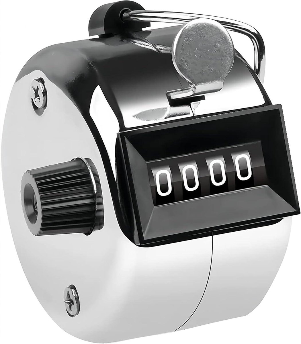 Tally Counter - Handteller Vinger - Nauwkeurig Tellen - Mechanisch Geen Batterij - 4 Cijfers - Zwart