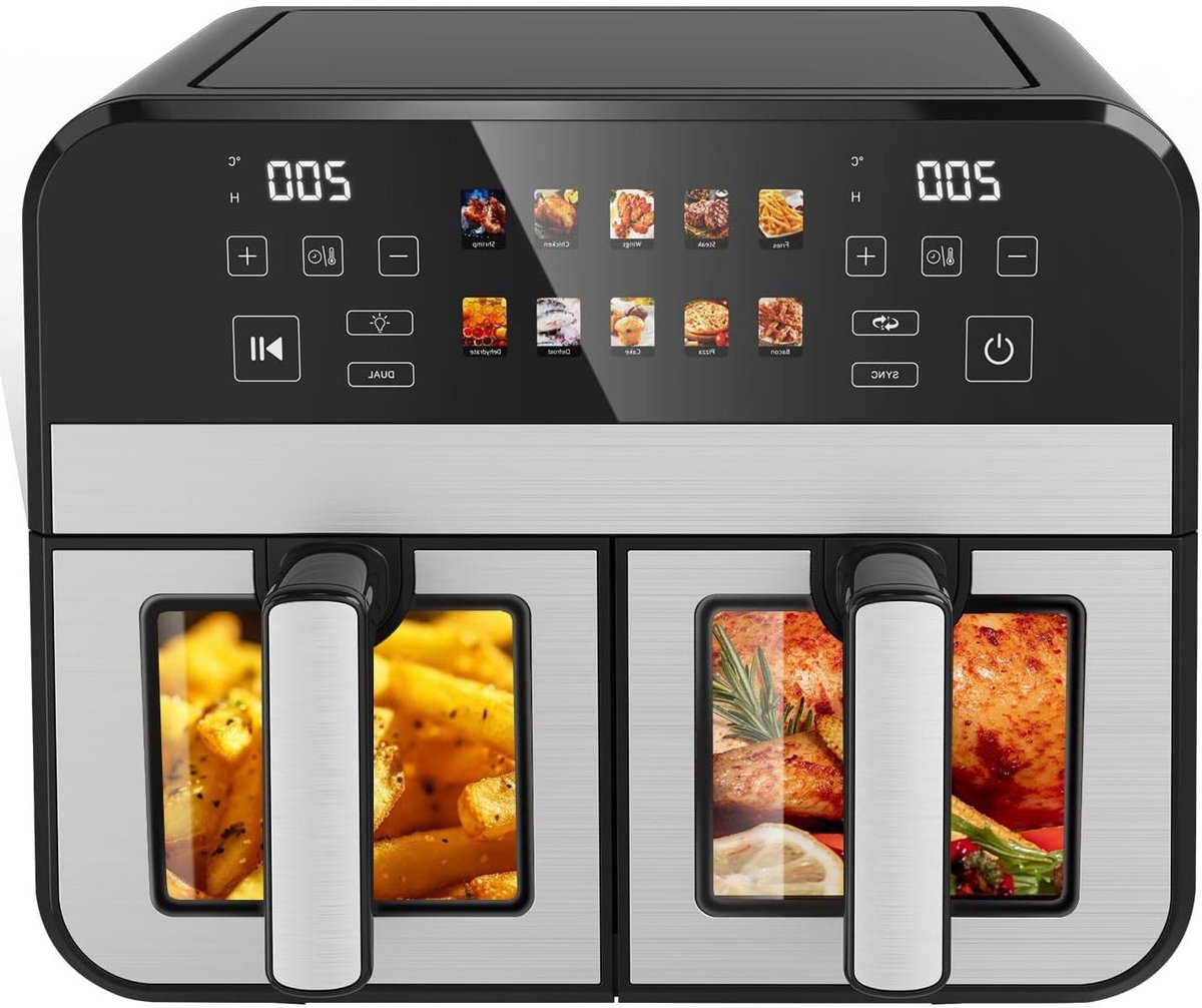 Heteluchtfriteuse - Airfryer - Gezond Koken - Dubbele Lade - 10 Liter - Zwart