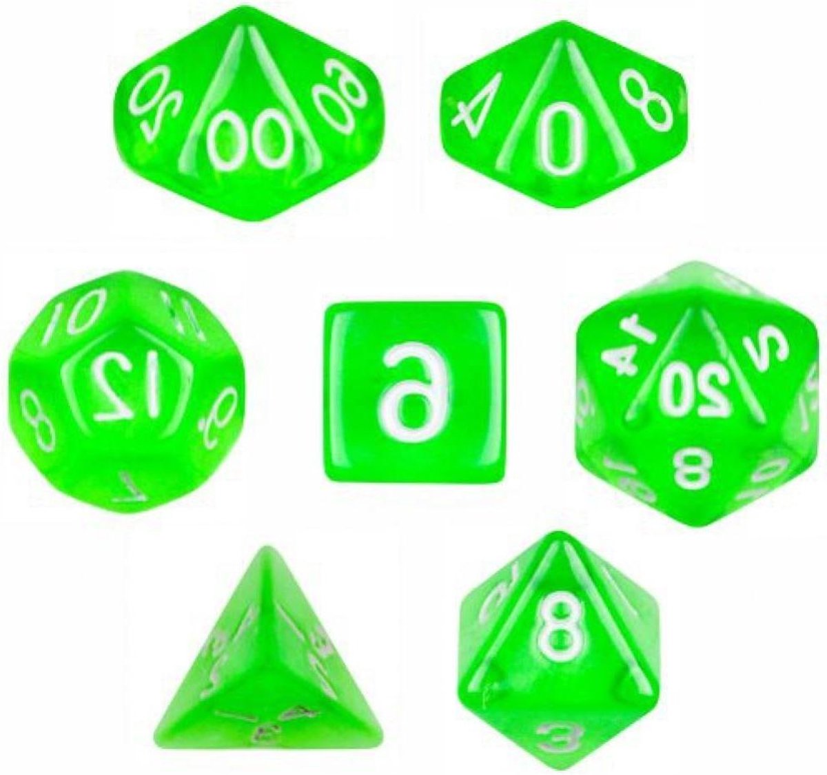 Polyhedral Dobbelstenen - Zeven Stuks - Spel Avonden - Translucent Groen - 7 Delig - Groen