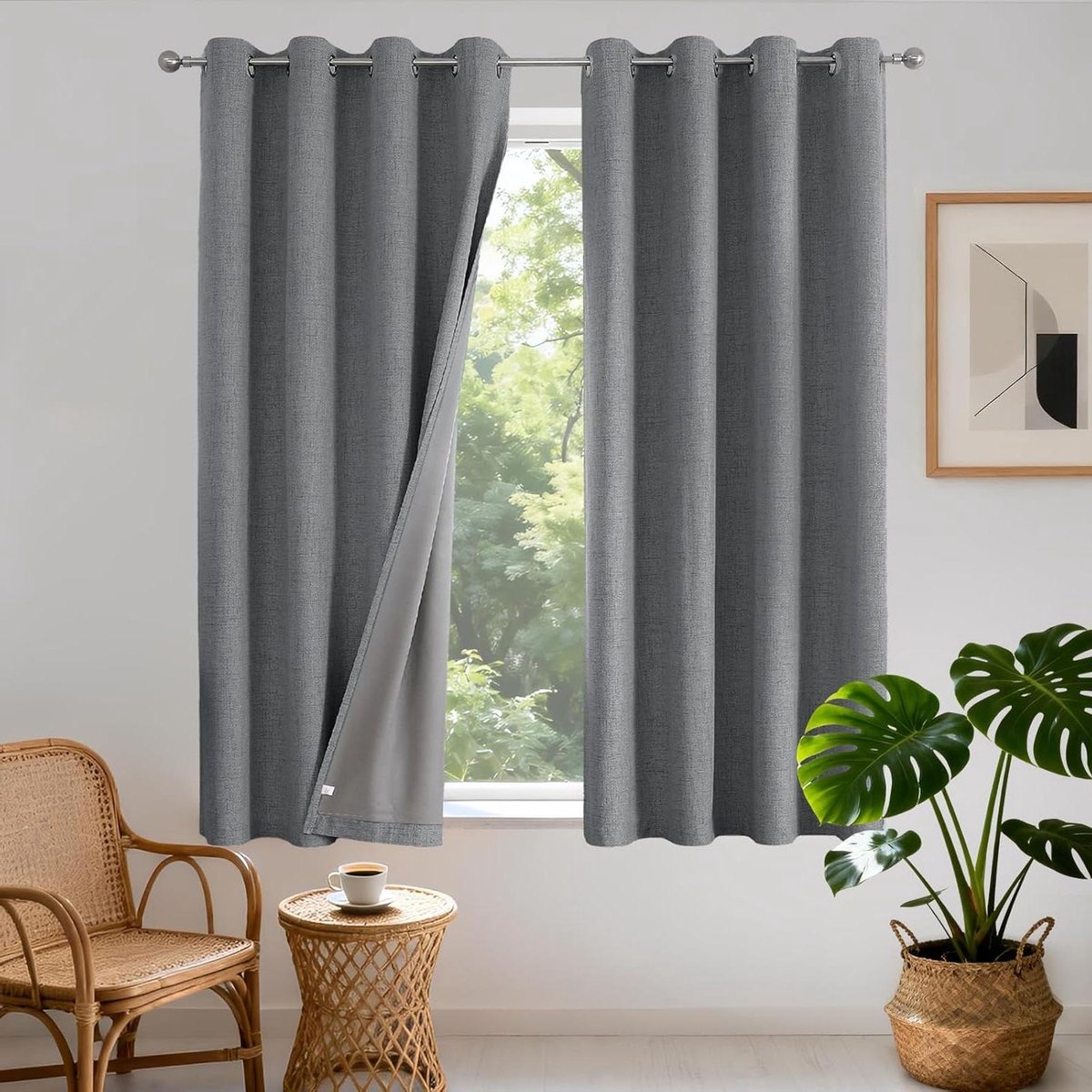 Gordijnen Set - Linnenlook Panelen - Slaapkamer Verduisteren - 100% Lichtblokkerend - 2x 1