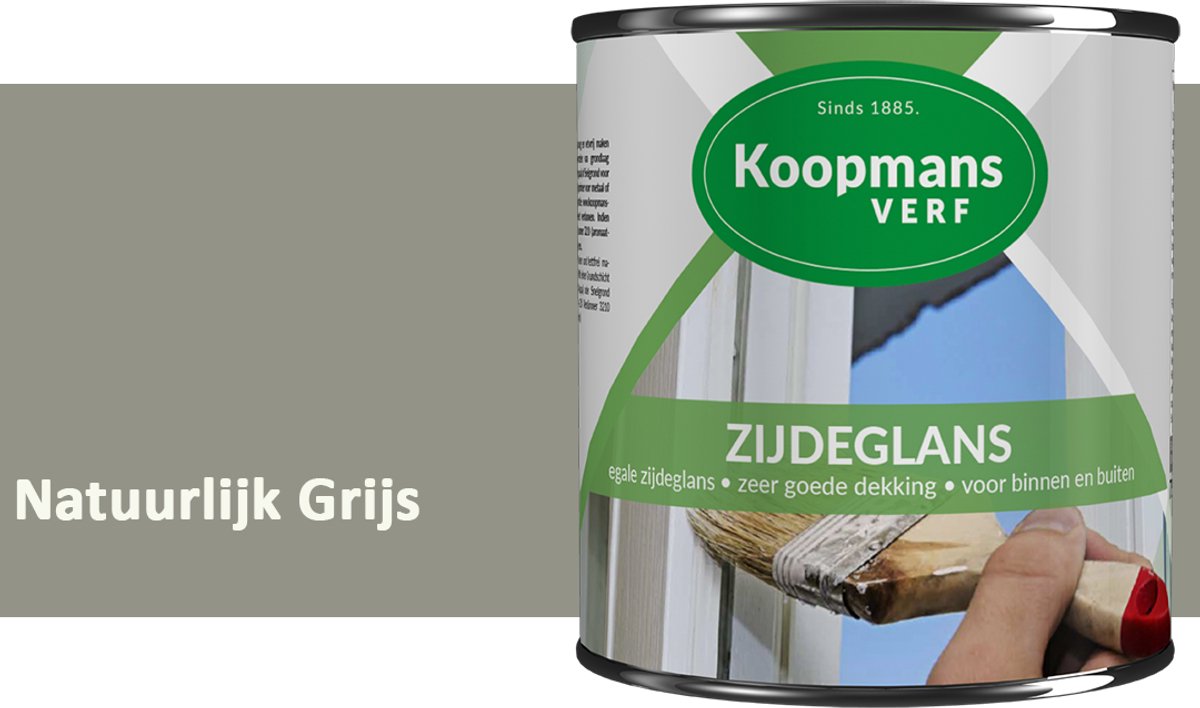 Koopmans Zijdeglans Lakverf – Binnen & Buiten – Kras- en Stootvast – Hoge Dekkracht – Voor Hout, Deuren en Kozijnen – Natuurlijk Grijs – 375 ml