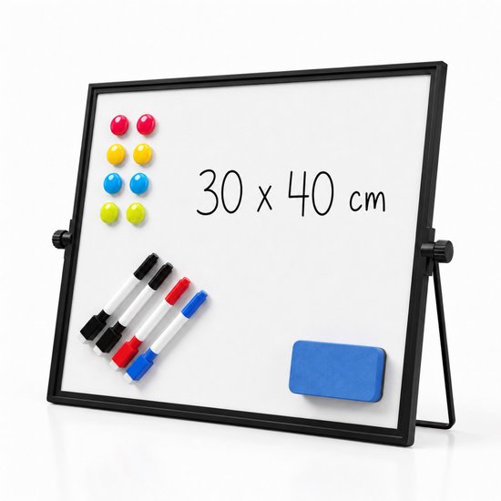 ACAZA Whiteboard - Magnetisch - 30 x 40 cm - Met Statief - Magneetbord - Weekplanner - Inclusief 8 Magneten, 4 Stiften, Wisser en Pennenbakje - Weekplanner Whiteboard - Maandplanner - Memobord
