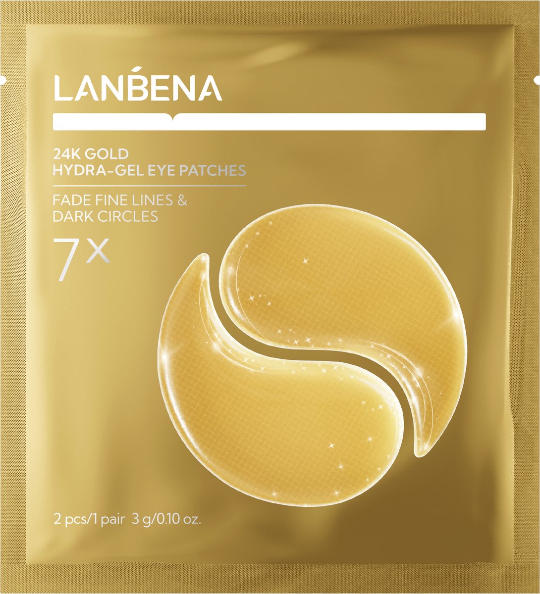 LANBENA 24K Gold Hydra-Gel Oogmaskers – Onder Oog Patches tegen Donkere Kringen, Wallen & Fijne Lijntjes – Hydraterende Eye Patches met Hyaluronzuur & Collageen – 7 Paar