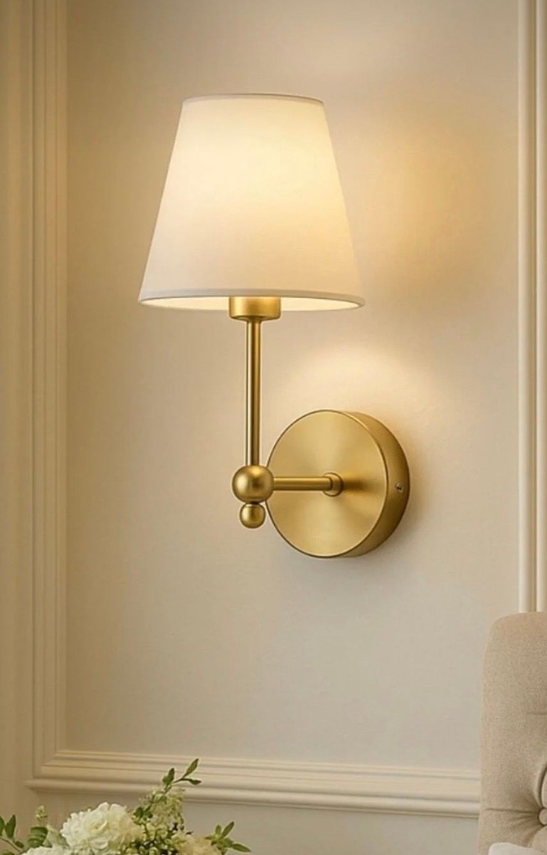 Asir - Wandlamp - Crème, Goud - METALEN BEHUIZING - 25 x 25 x 25 cm
