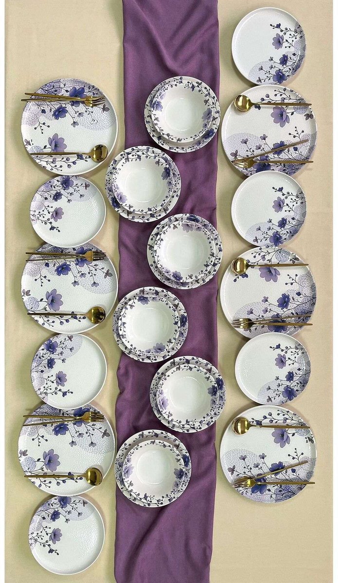 Asir - Eetset (24-delig) - Veelkleurig - 100% KERAMIEK - 30 x 33 x 27 cm