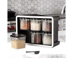 Asir - Specerijenpotjesset (7 stuks) - Antraciet - 100% PLASTIC - 23 x 23 x 33 cm