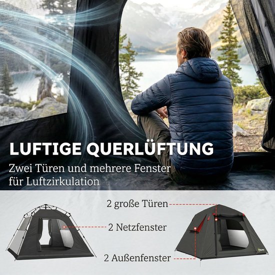 Outsunny Koepeltent-Glasvezel, Polyester-210L x 210B x 150H cm-Donkergrijs van Outsunny — afbeelding 4