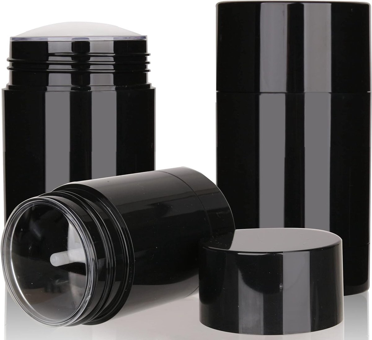 4 Stuks Zwarte Ronde Lege Deodorant Containers van 50g - Grote Draai-tubes voor Haarwax en Lippenbalsem, Perfect voor DIY Projecten