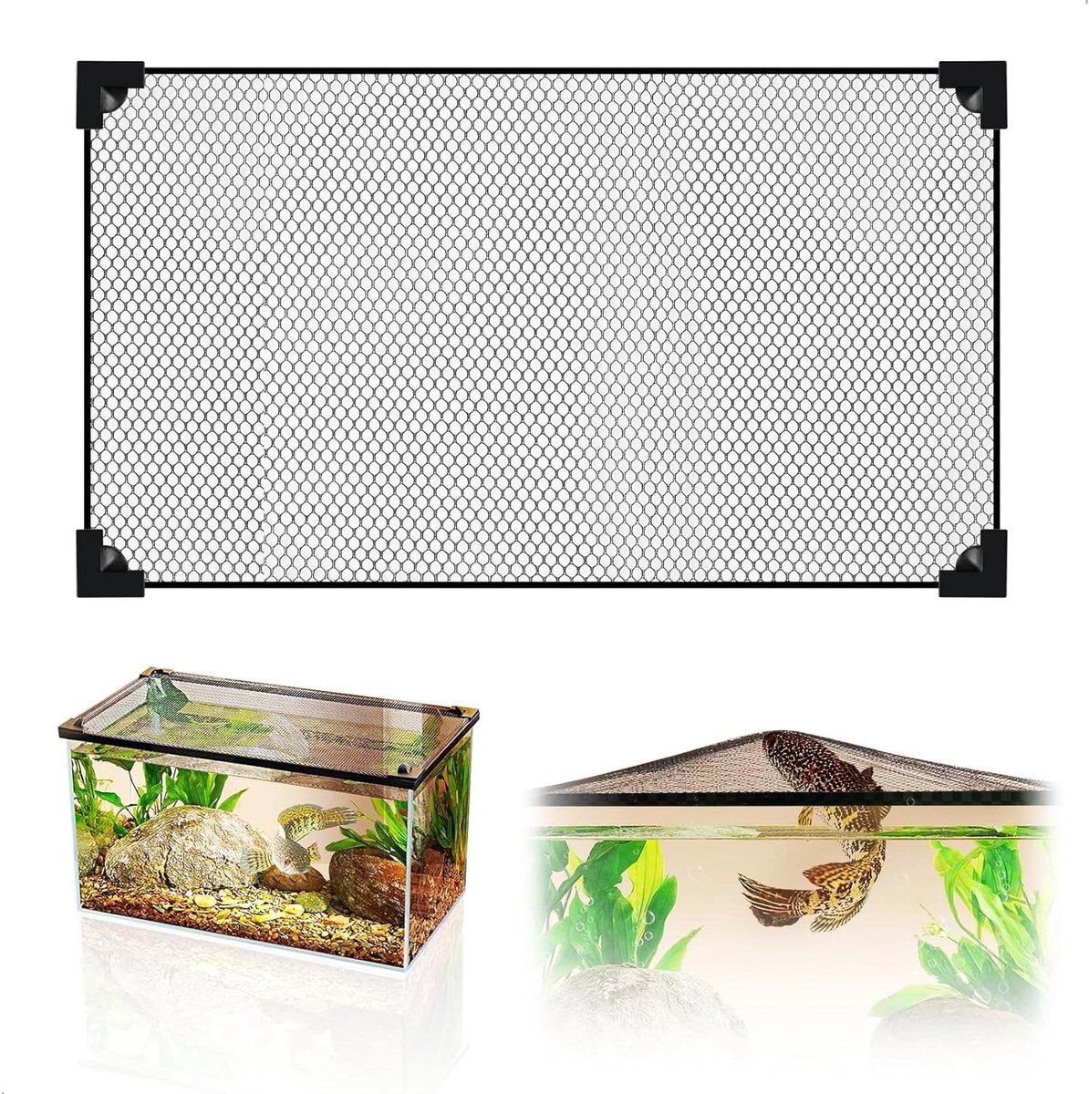 Aquarium Vluchtnet - Visbescherming Terrarium - Dieren Veilig Houden - Zeshoekig Magnetisch - 80 x 40 cm - Zwart