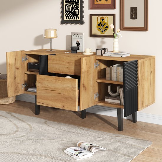 MODENUIT Tv-Meubel - 2 Laden En 4 Deuren Met Opbergruimte - Voor Woonkamer Of Hal - Eikenkleur - 140x40x70 Cm