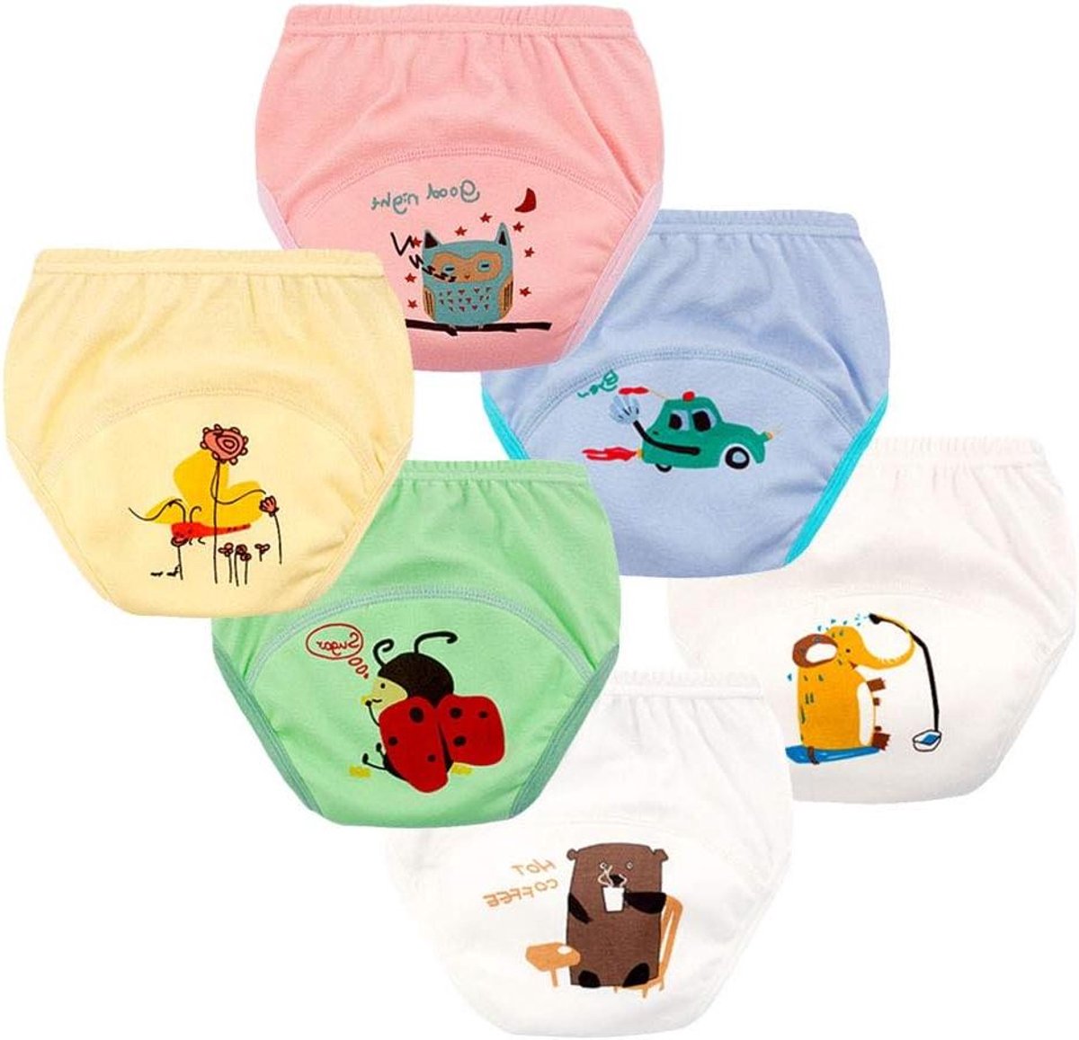 Baby Trainingsbroekjes - Luierbroekjes Potty Training - Zindelijkheidstraining - Waterdicht Ademend - 6 Stuks - Cartoon
