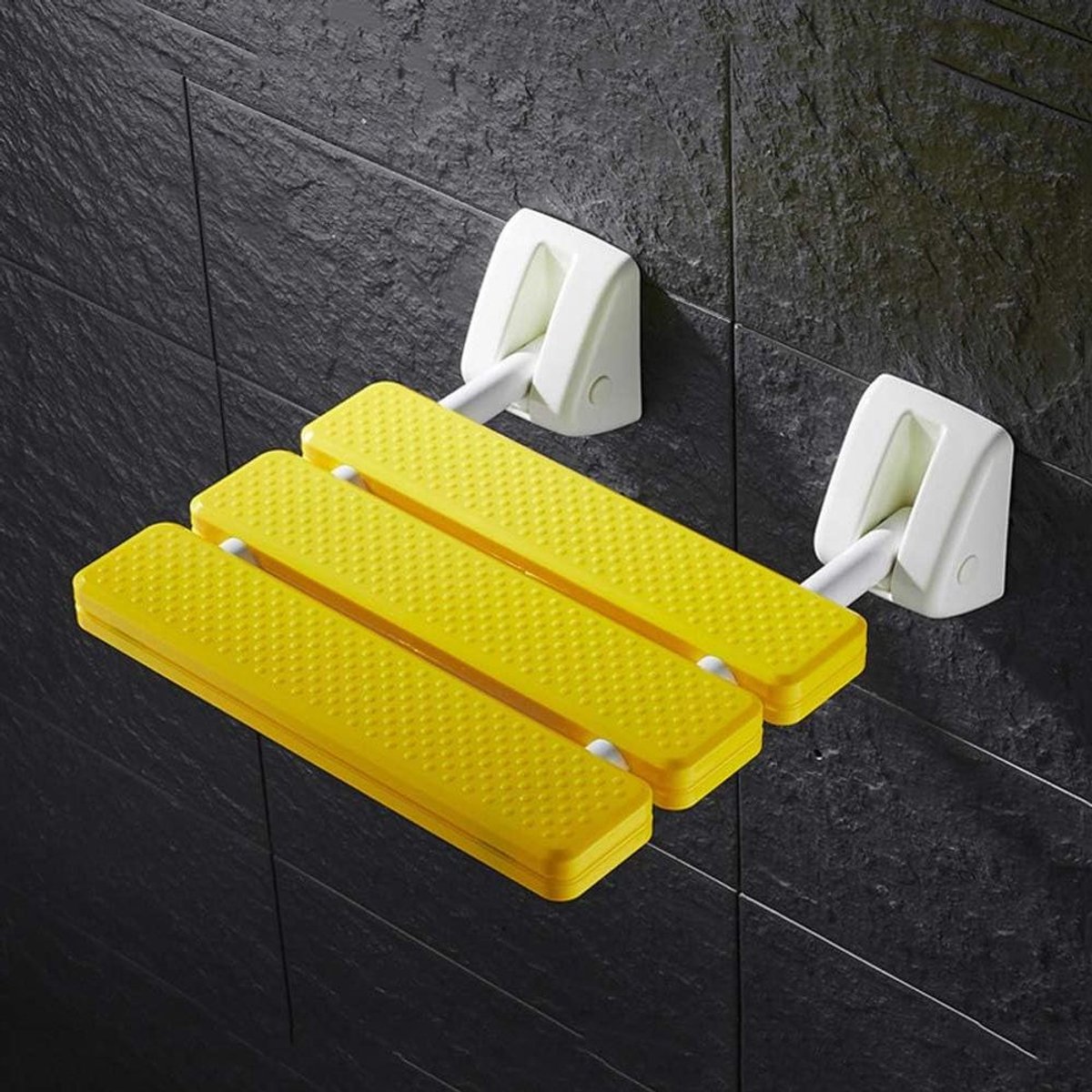 Douchebankje - Opklapbaar zitje - Veilig douchen - Wandmontage - 33x34x12cm - Geel