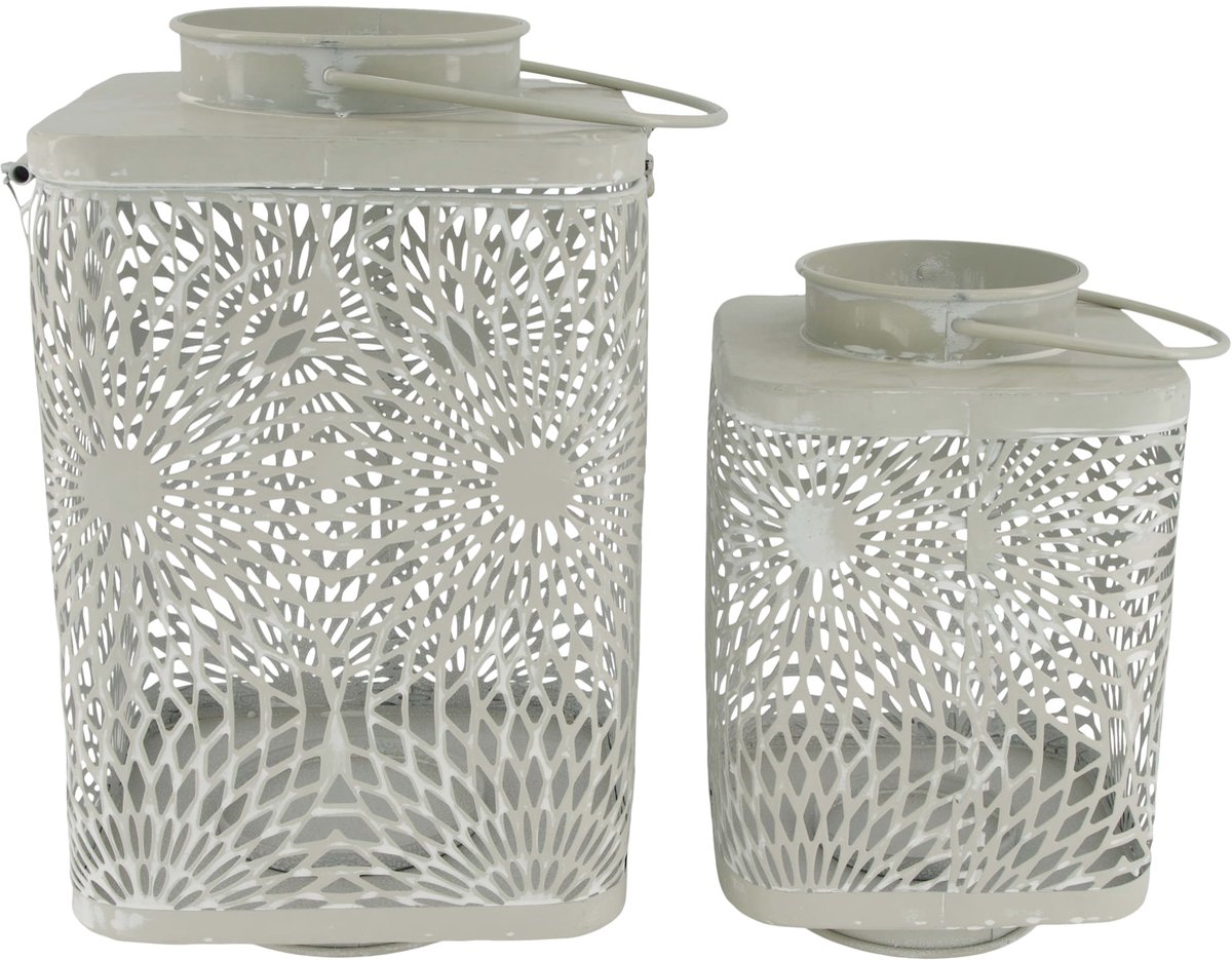 Lantern metal 19x19x33.5cm twee stuks - Grijs antreciet lantaren
